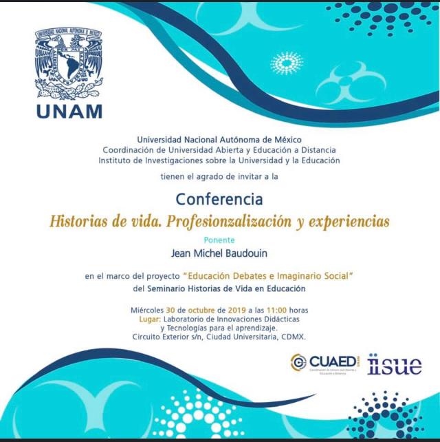 Después de la conferencia del Dr. Jean Michel Baudouin Historias de Vida. Profesionalización y Experiencias. En el club español con Alicia de Alba, Enrique Ruiz Velasco, Jean Michel y su esposa, Leti Moreno, Jesús Flores